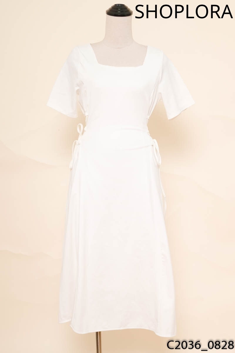 SHOPLORA- Đầm trắng đan dây eo