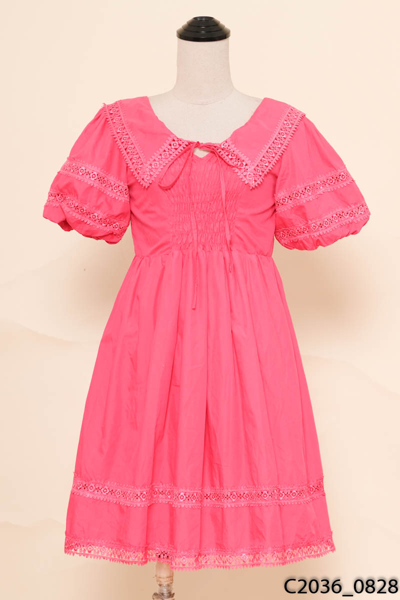 Đầm babydoll viền ren hồng