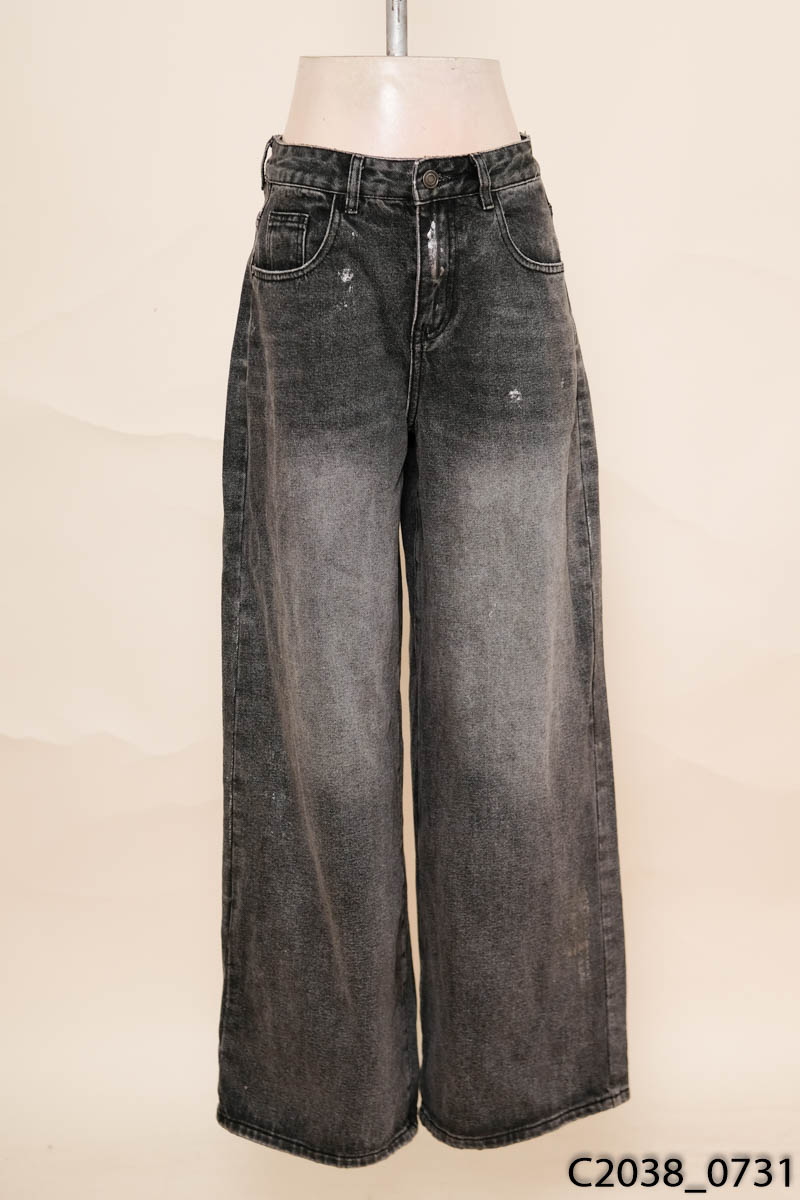 Quần jeans xám ống rộng