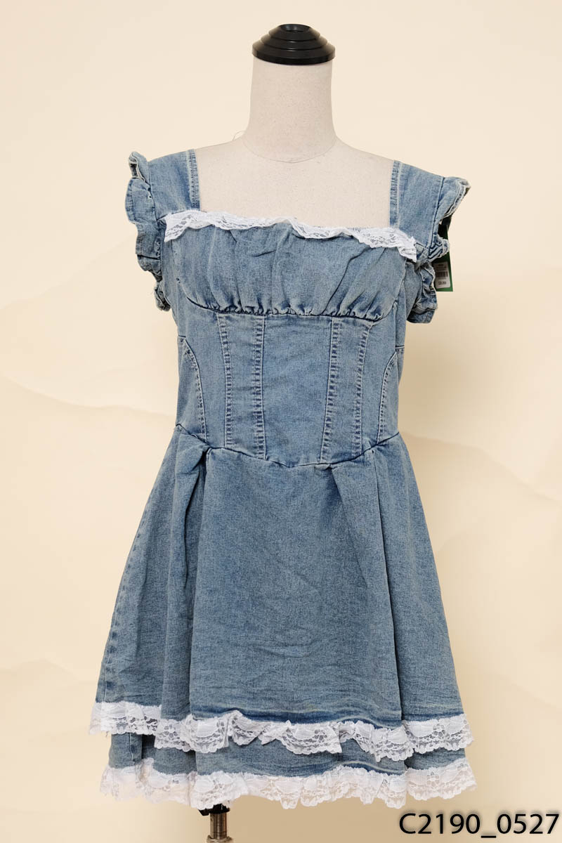 Đầm jeans xanh 2 phối ren