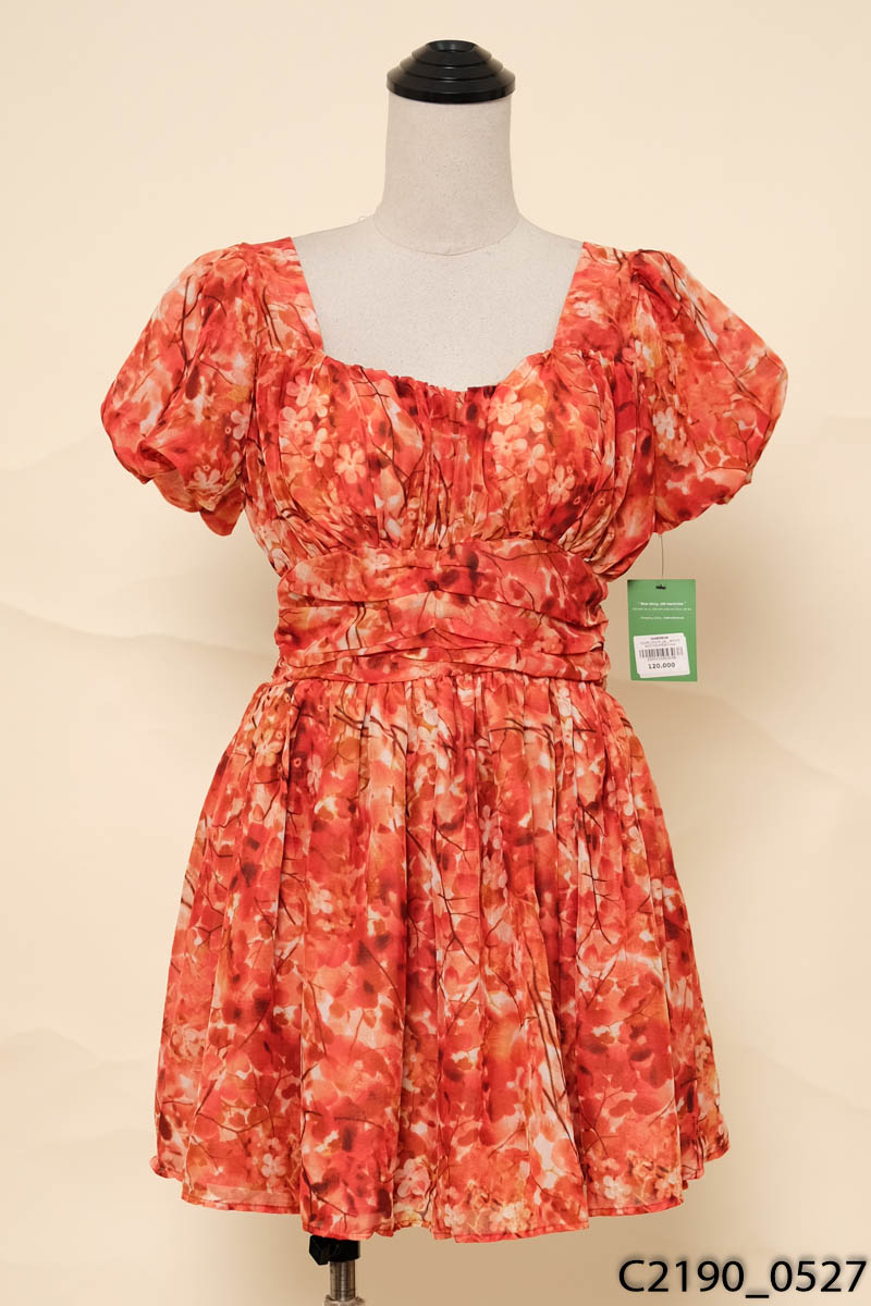 MITU'S BOUTIQUE-Đầm hoa đỏ nhún ngực
