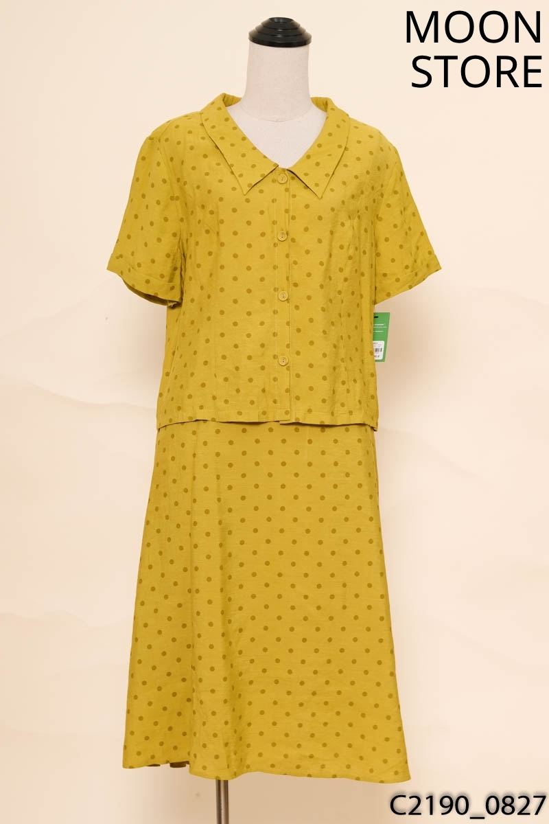 MOON STORE- Set áo+ chân váy xanh rêu chấm bi