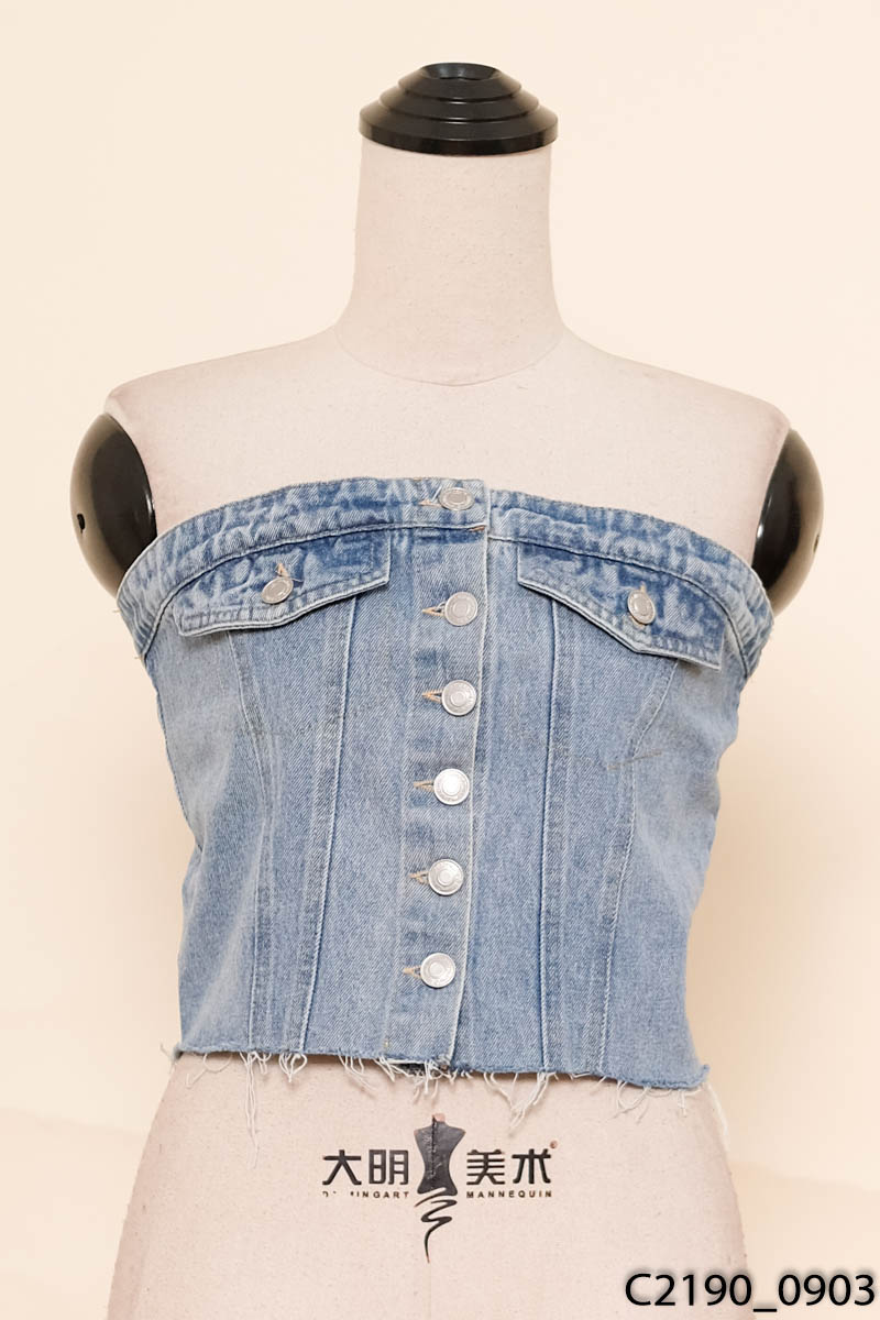 Áo cúp ngực jeans xanh mài