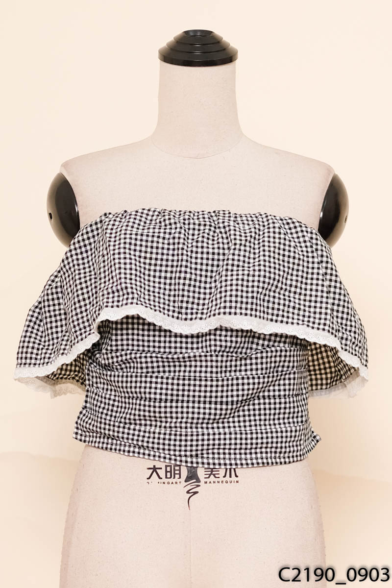 VB DESIGN- Áo quây kẻ caro đen trắng viền ren New Tags