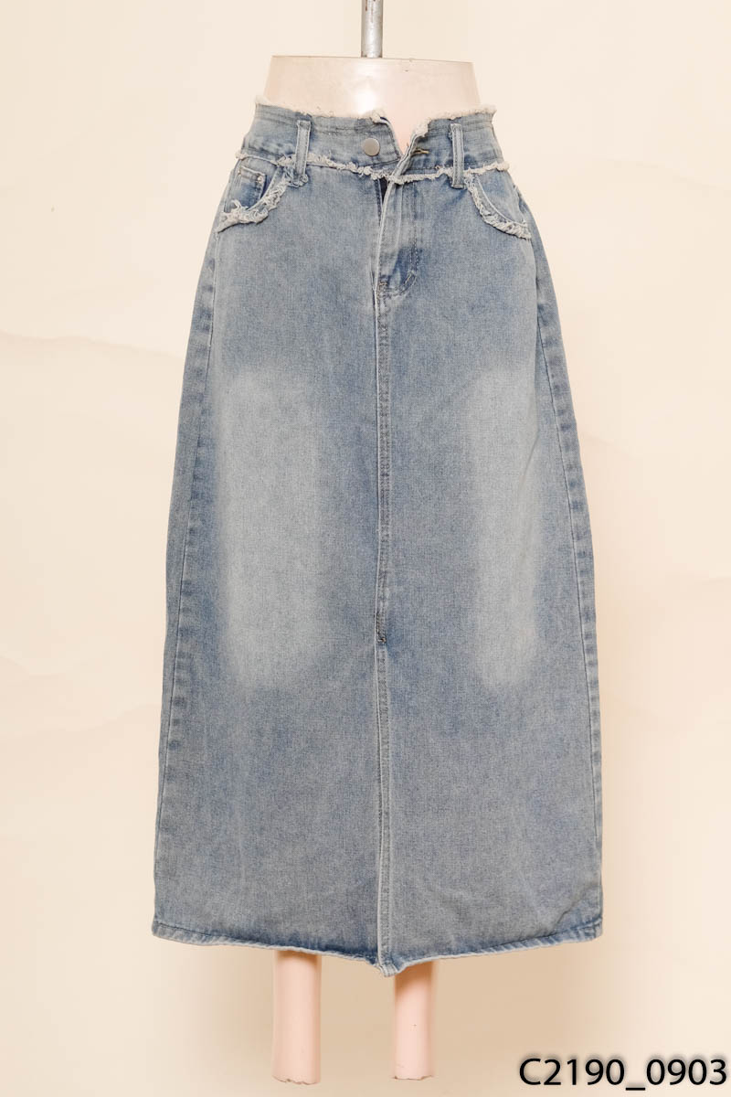 Chân váy jeans xanh viền tua dua/ NEW