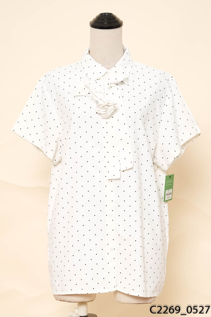 HOHX - Áo sơ mi trắng chấm bi + dây buộc cài hoa
