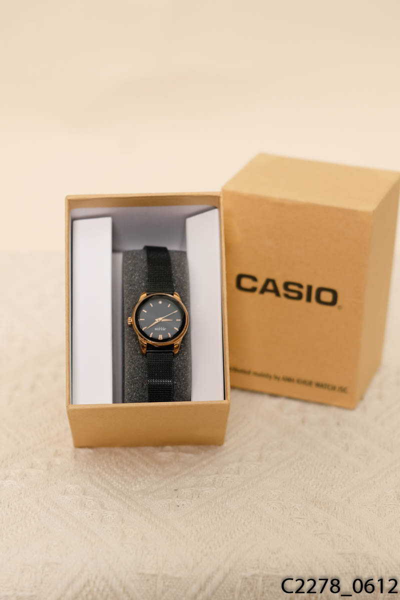 CASIO - Đồng hồ đeo tay dây kim loại đen/FULL BOX