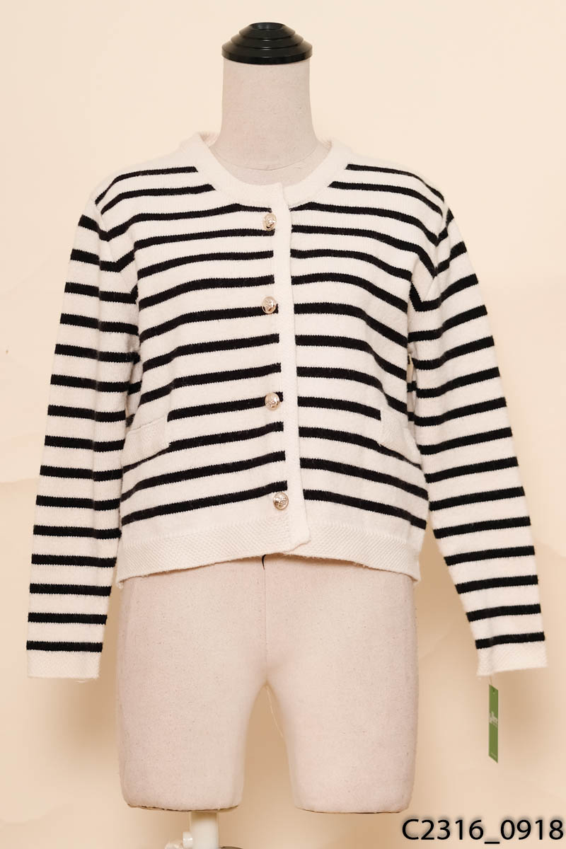 Áo cardigan len be kẻ đen