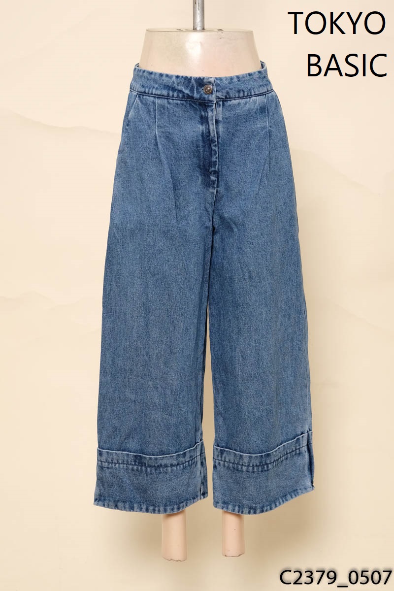 TOKYO BASIC-Quần jeans xanh sắn gấu