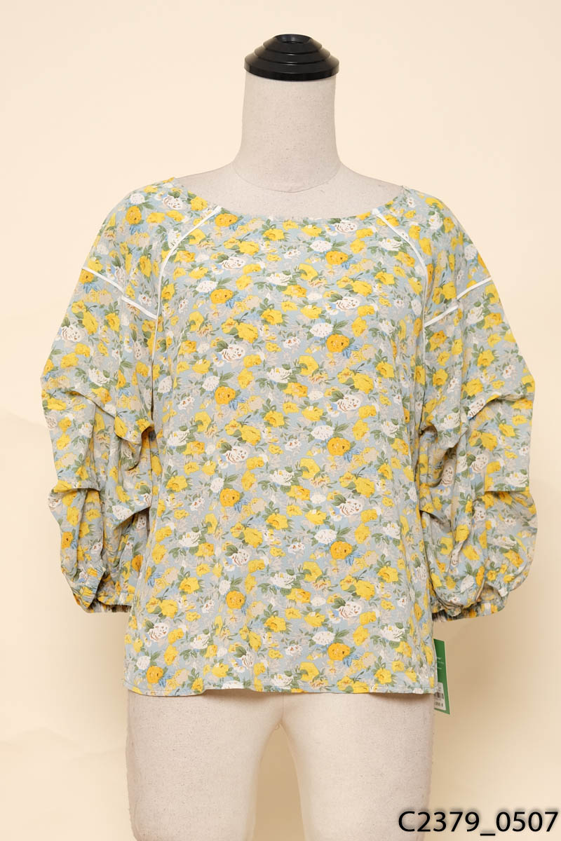 MM OUTFIT-Áo xanh hoa trắng vàng