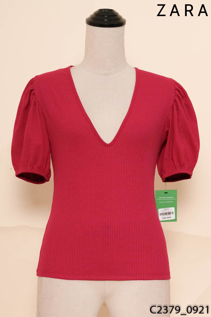 Áo hồng cổ V cộc tay Zara New Tags