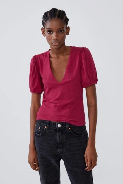 Áo hồng cổ V cộc tay Zara New Tags