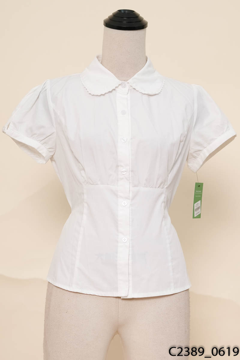 UNI BY HEART- Áo sơ mi trắng cổ sen viền ren