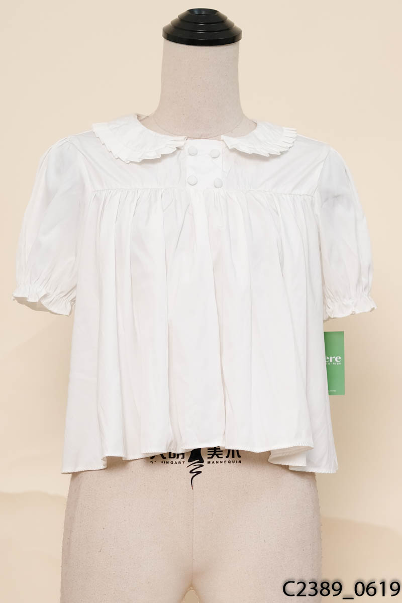 DEROSÉ MADE- Áo babydoll trắng cúc bọc