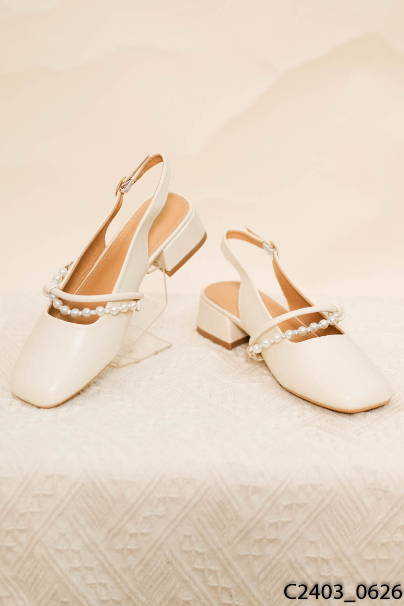 BEE SHOES-Giày búp be da kem