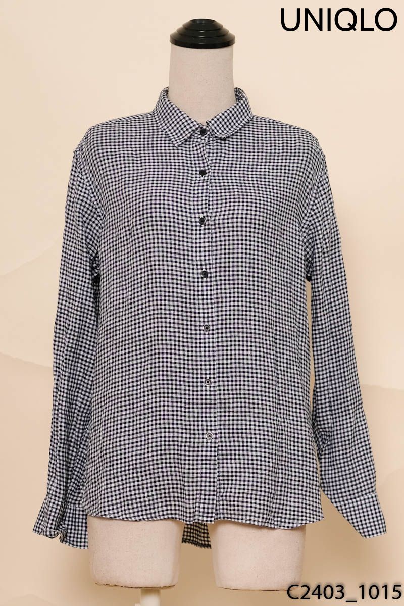 Áo sơ mi kẻ caro xanh trắng Uniqlo