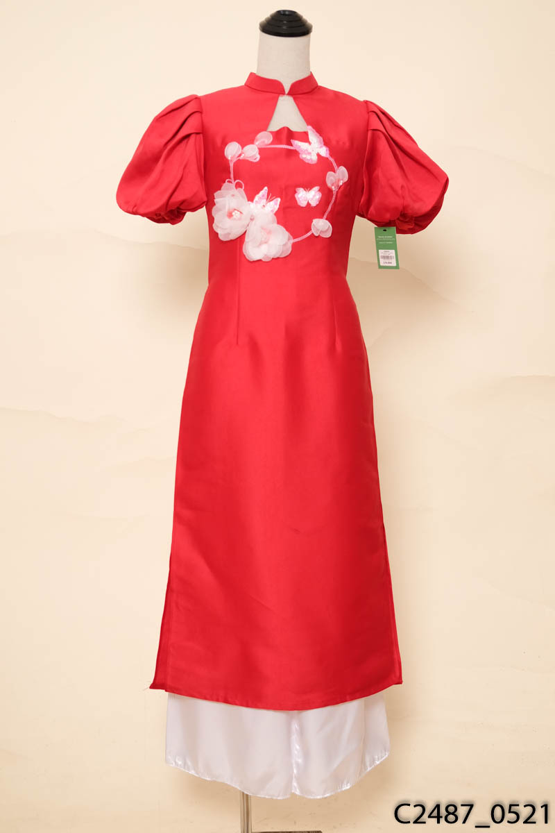 Set áo dài đỏ + quần trắng