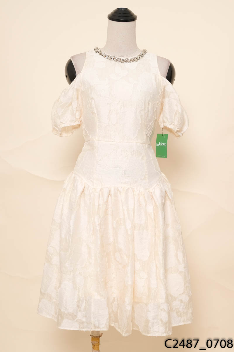 HM DESIGNER-Đầm be viền ngọc