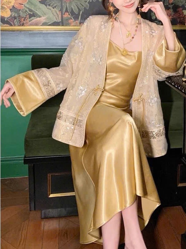 Áo be đính kim sa dài tay