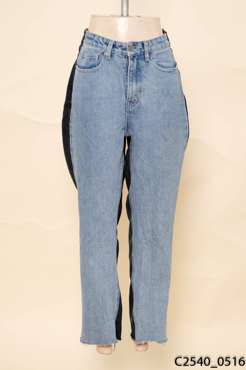 ROCKY-Quần jeans xanh phối đen