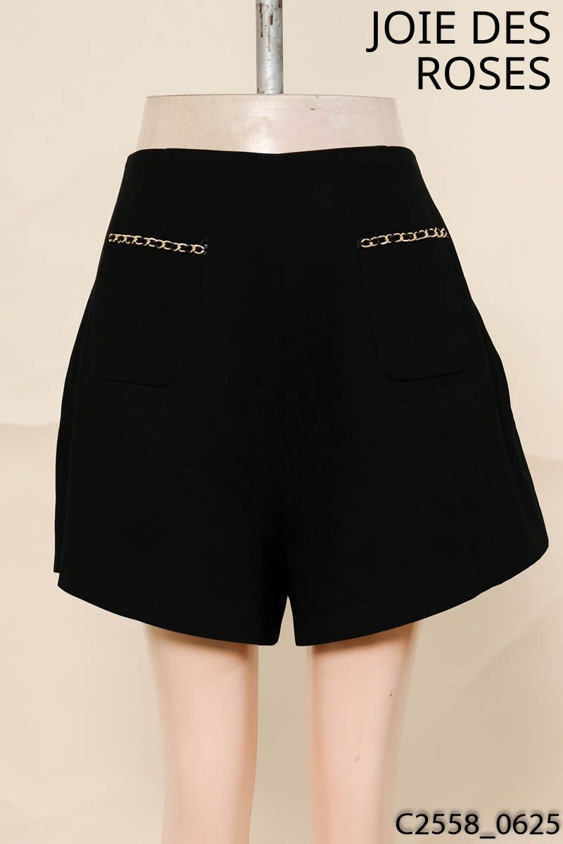 JOIE DES ROSES- Quần short đen viền túi xích
