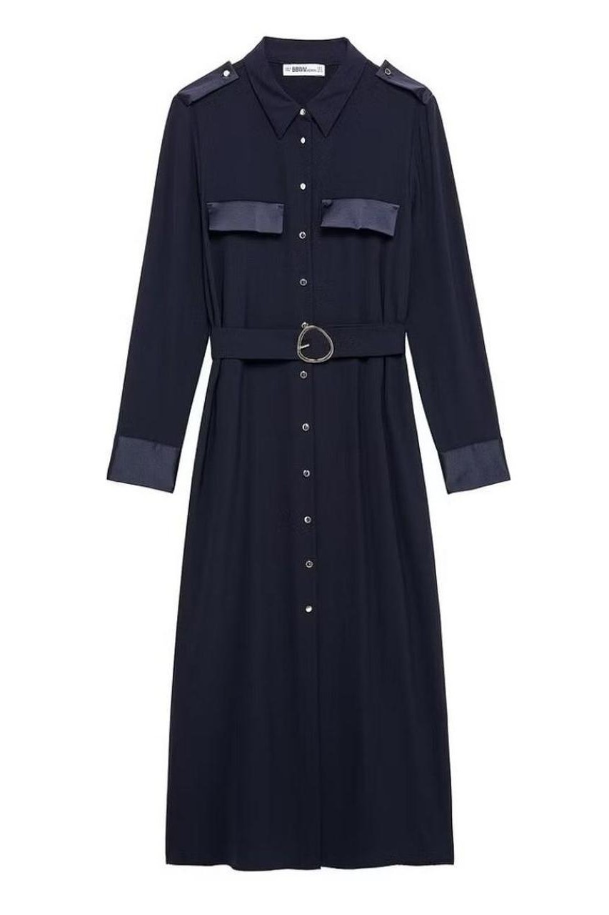 Đầm sơ mi xanh than Zara New Tags