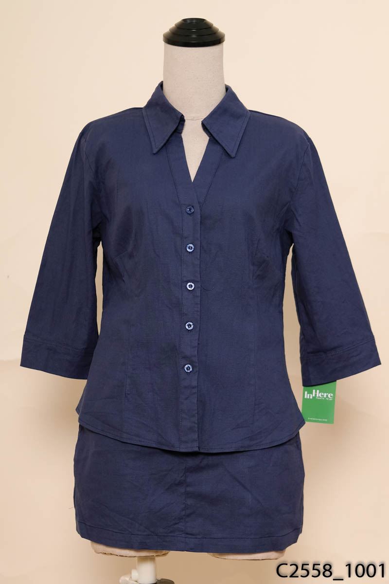 HEIBYHER- Set áo sơ mi tay lỡ+ chân váy xanh
