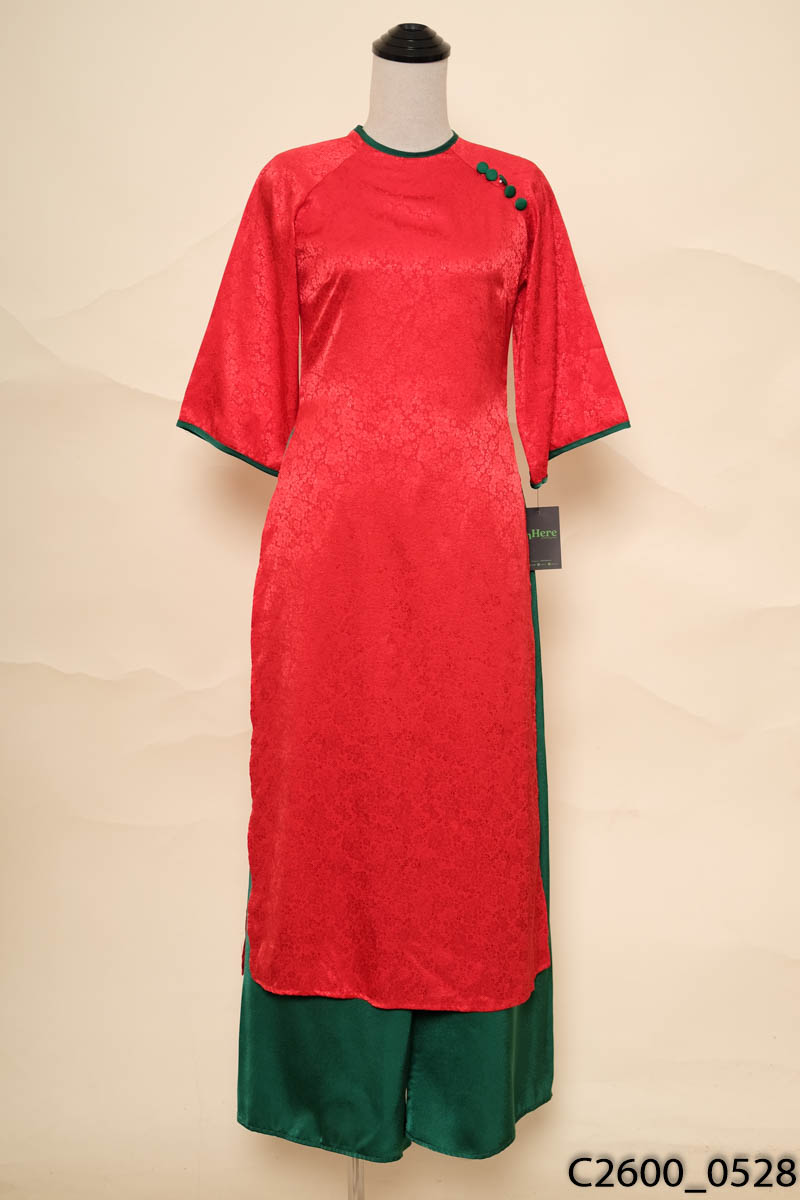 Set áo dài đỏ+quần xanh lá
