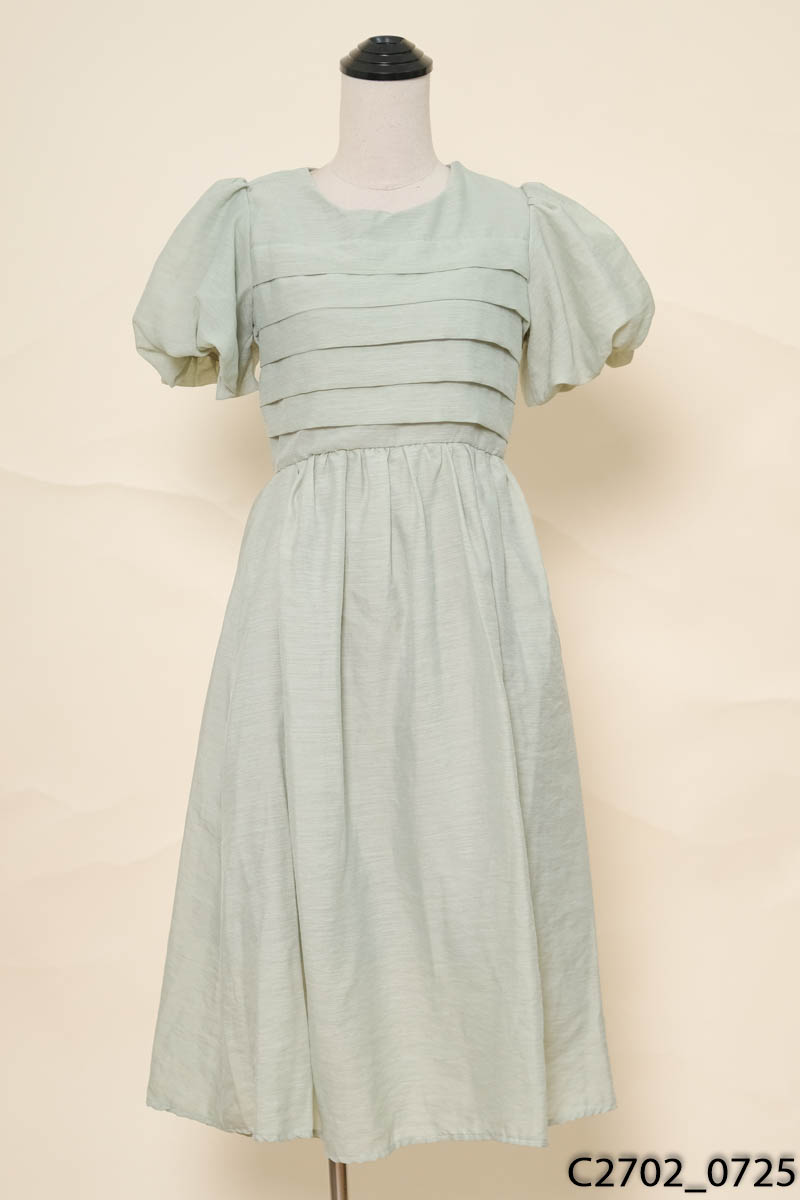 MAY BY MÂY - Đầm xanh xếp ly cộc tay