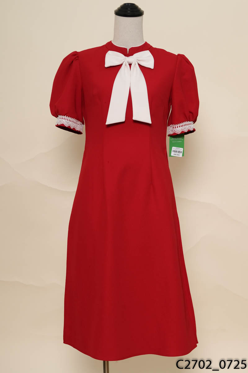 CHARME STORE - Áo dài đỏ đính nơ trắng