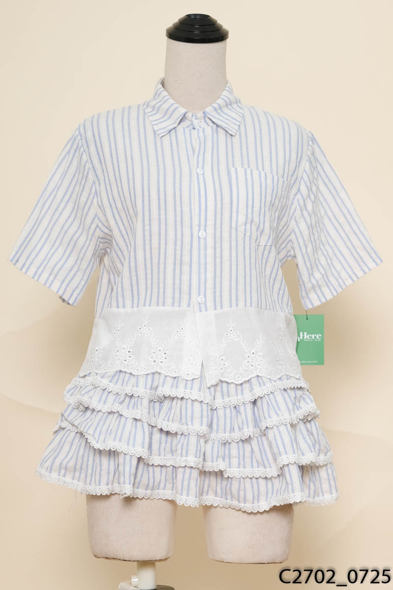 Set áo xanh kẻ trắng kèm chân váy