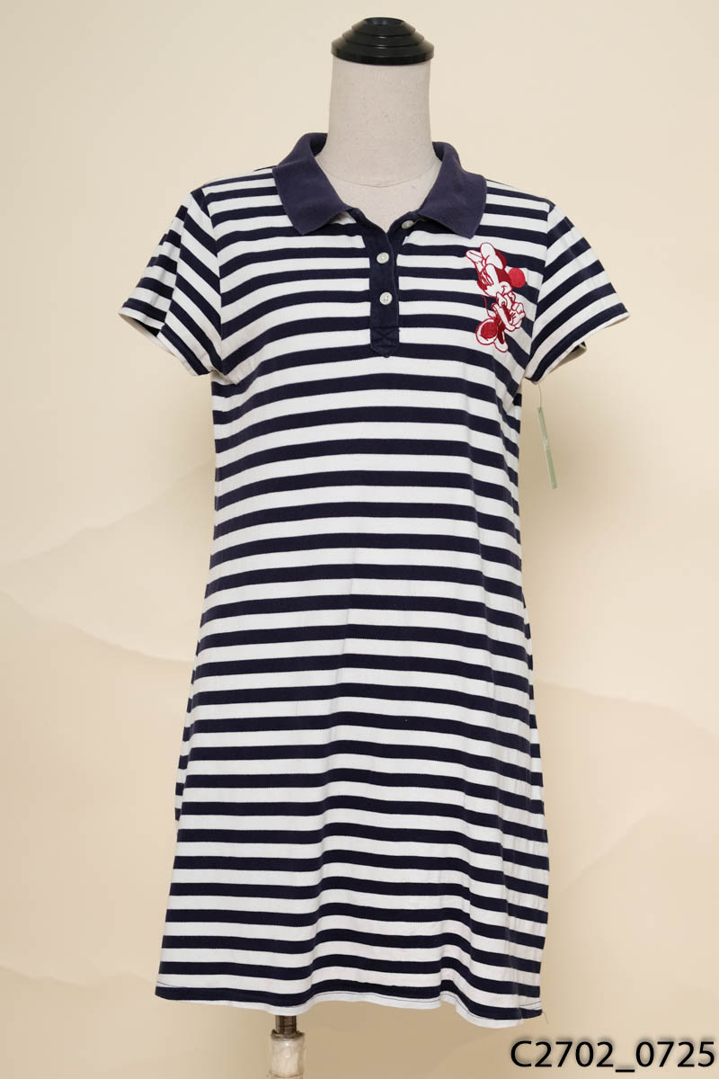 Đầm polo xanh than kẻ trắng