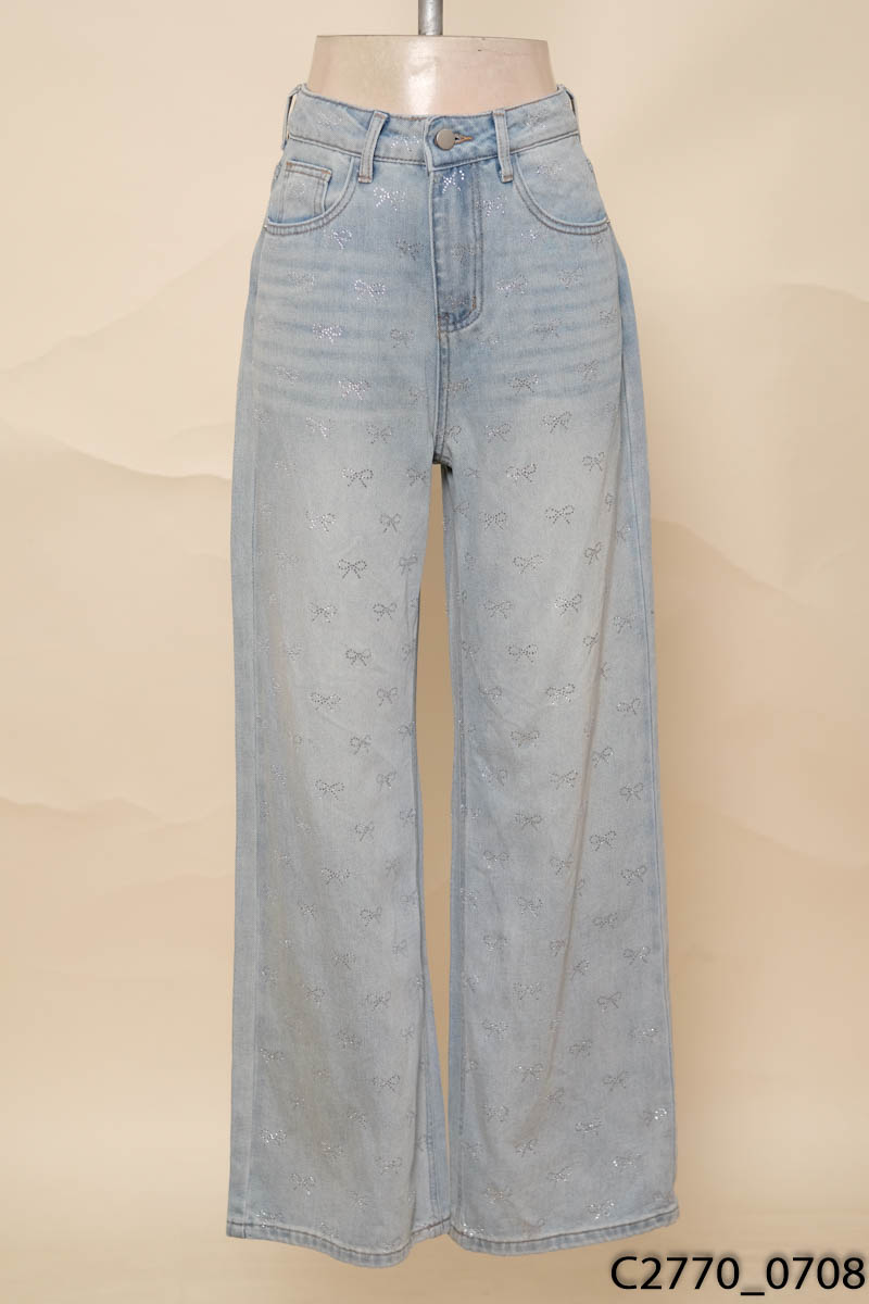 VEO'S - Quần jeans xanh đính đá