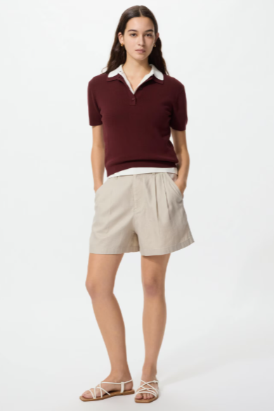 Quần short vải linen cotton be Uniqlo