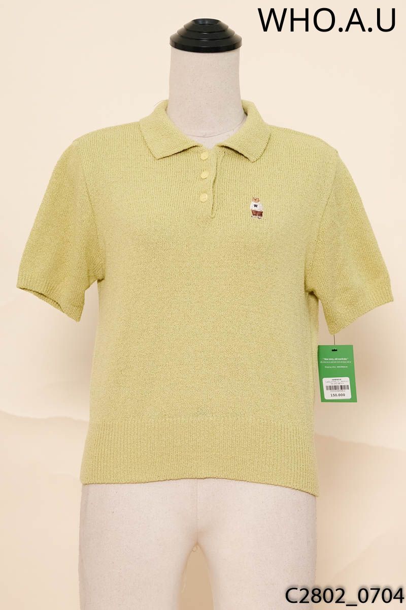 WHO.A.U - Áo polo dệt kim xanh