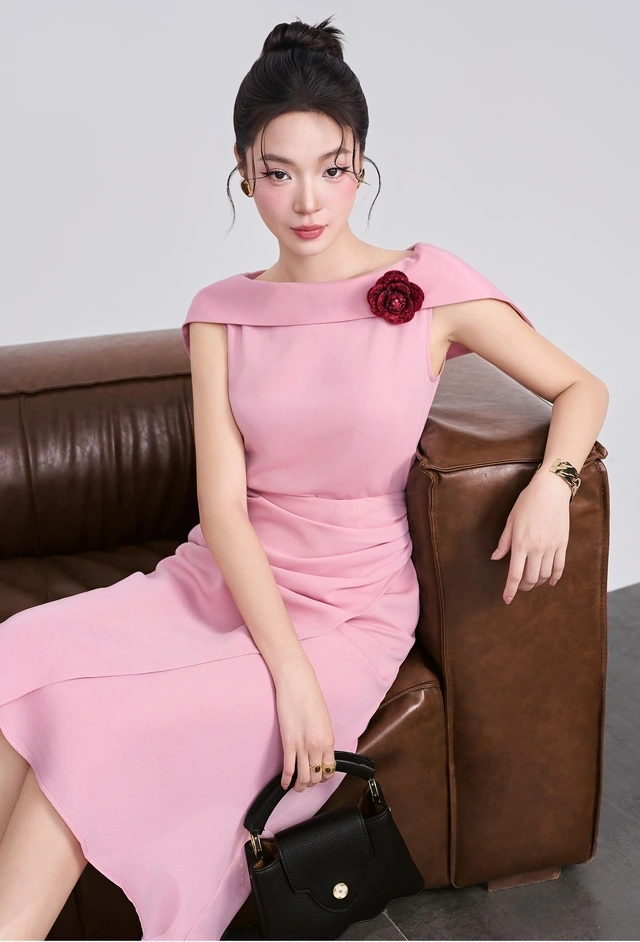 Set áo sát nách + chân váy dài hồng Orchid