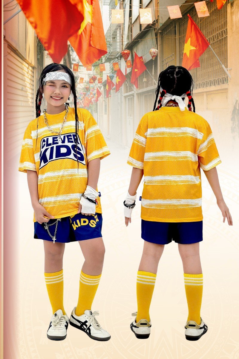 CLEVER KIDS-Set áo vàng + quần xanh than