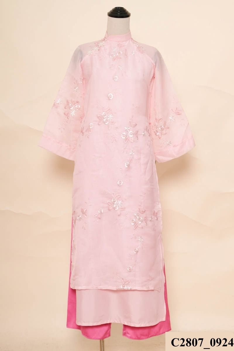 Set áo dài hồng họa tiết + quần