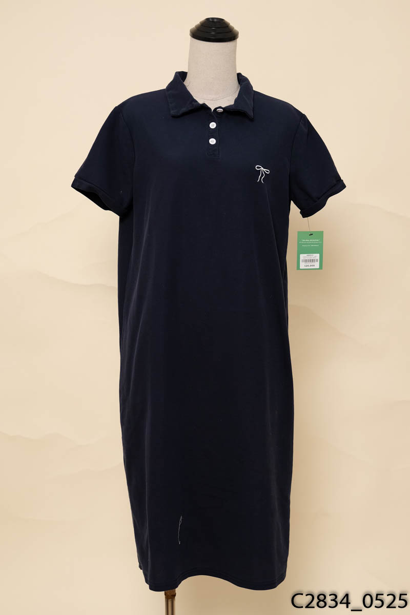 Đầm xanh than polo suông