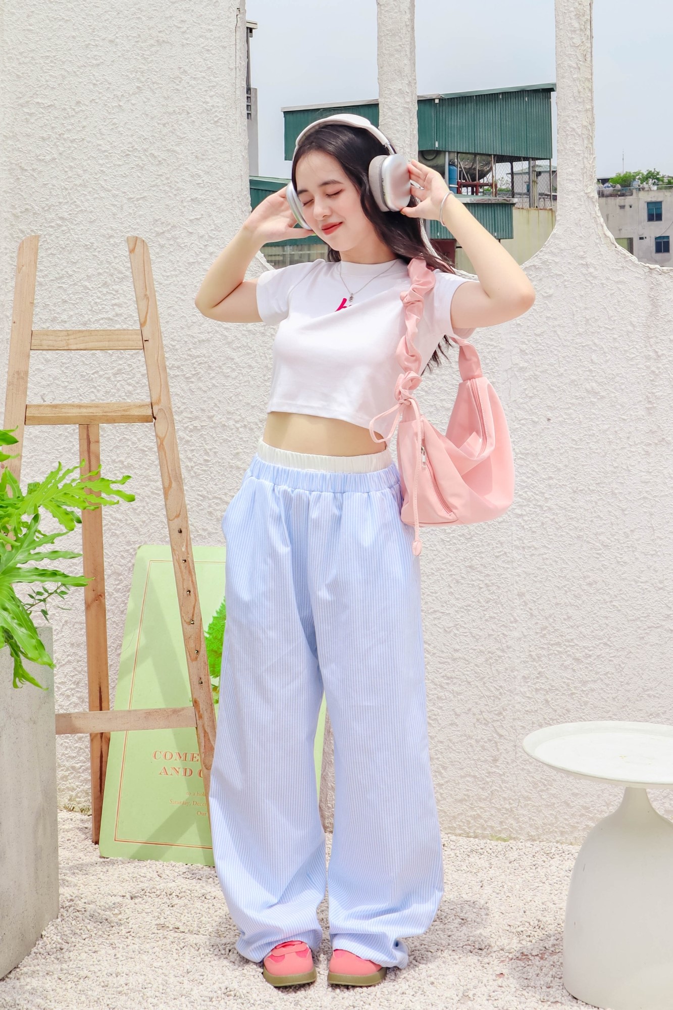 BYCAM-Quần dài sọc xanh trắng