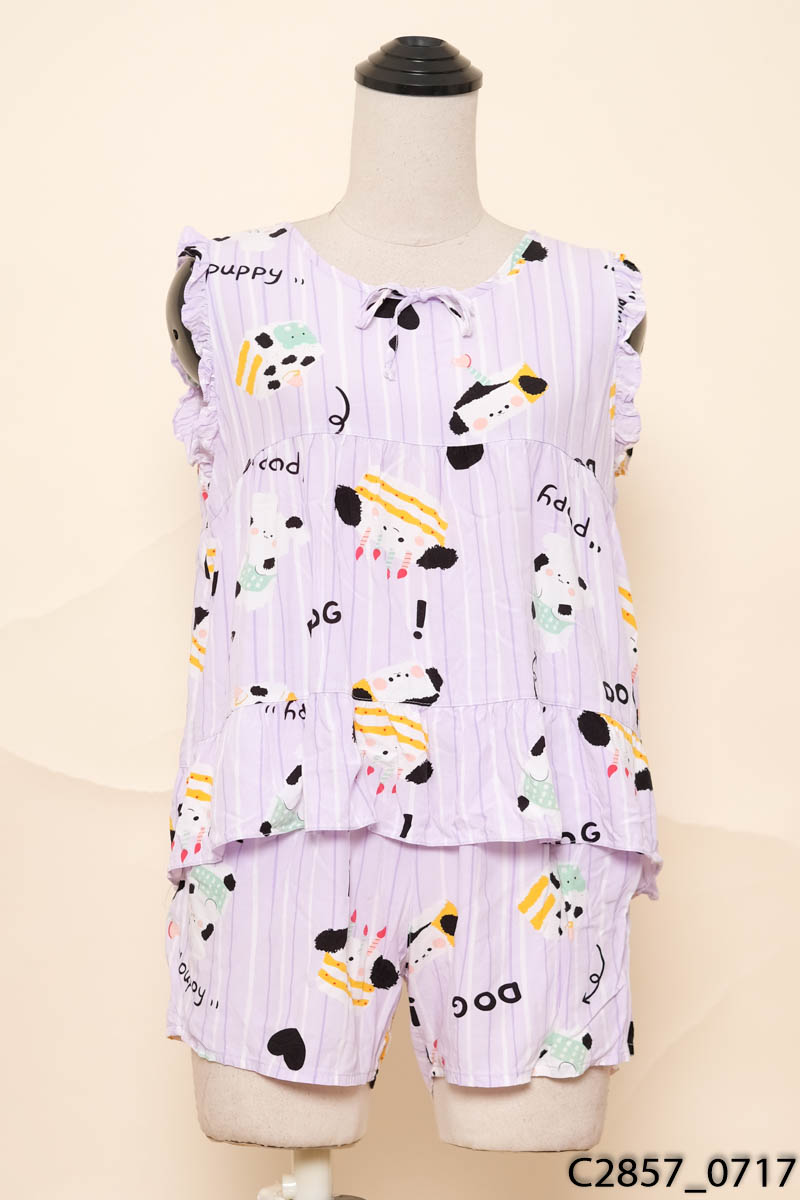 Set áo ba lỗ tím họa tiết + quần shorts