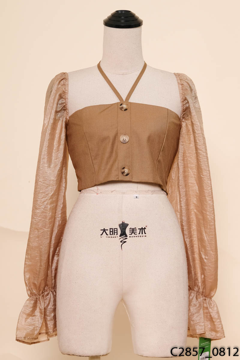 Áo nâu cổ vuông bo chun