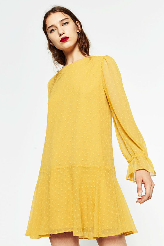 ZARA - Đầm ngắn phối lưới Vàng