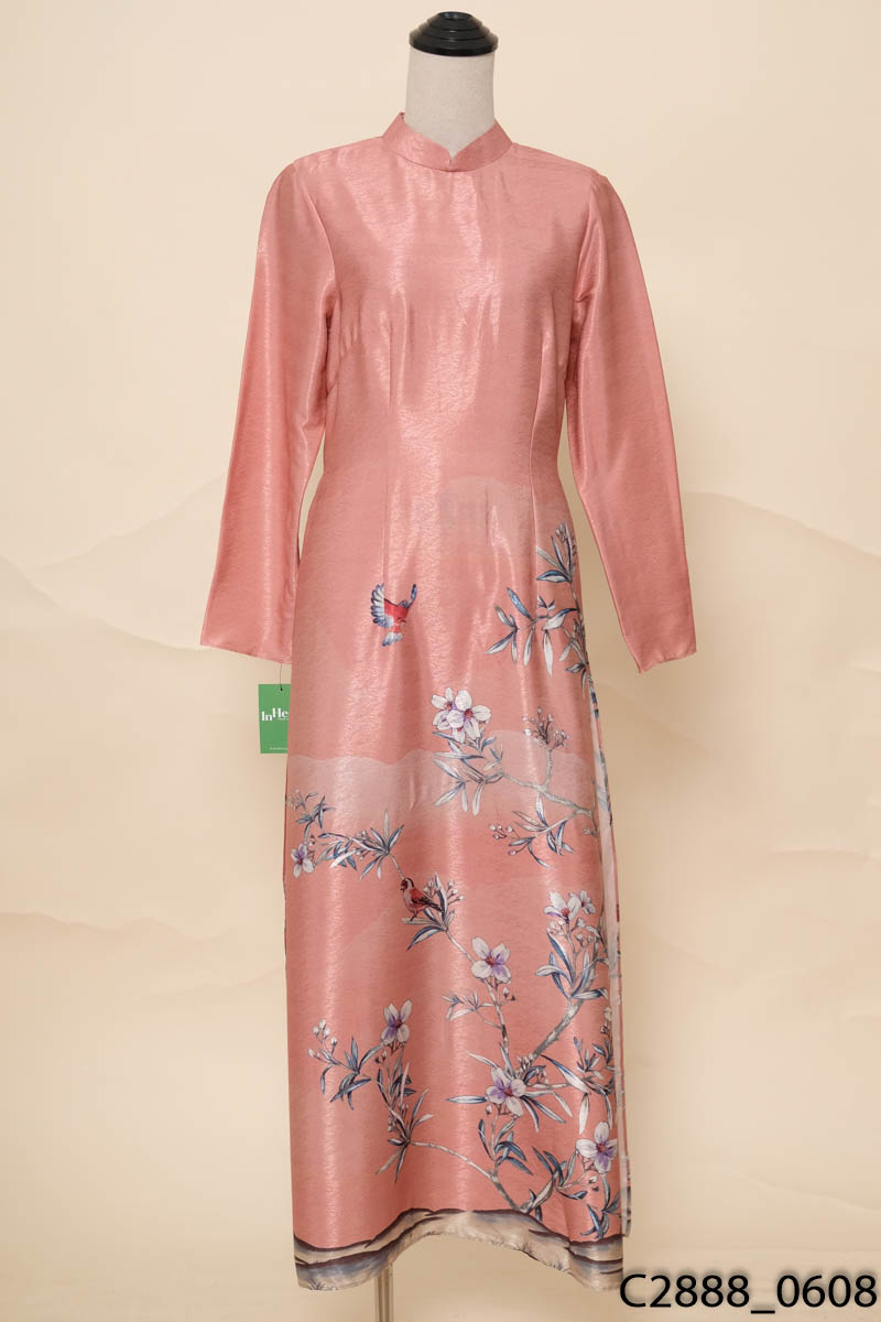 Áo dài hồng họa tiết