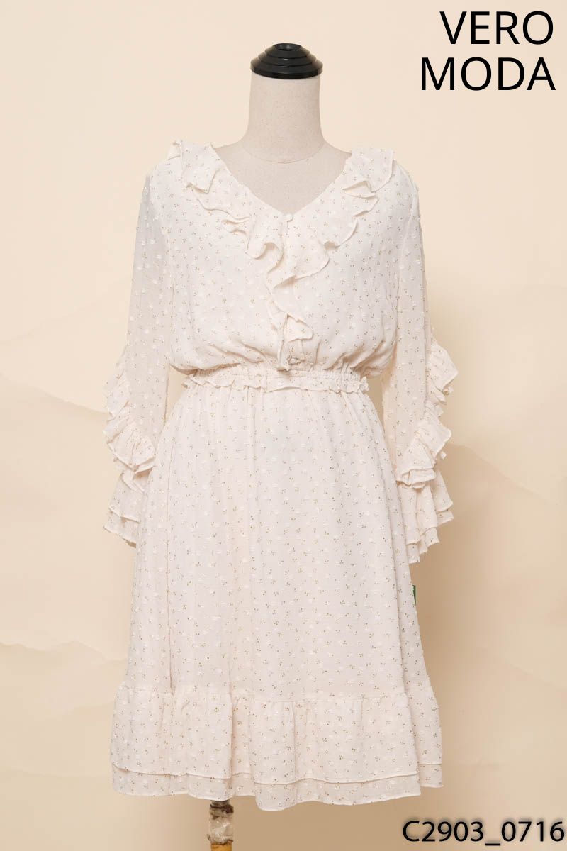 Đầm be hoa nhí tay voan VERO MODA New Tags