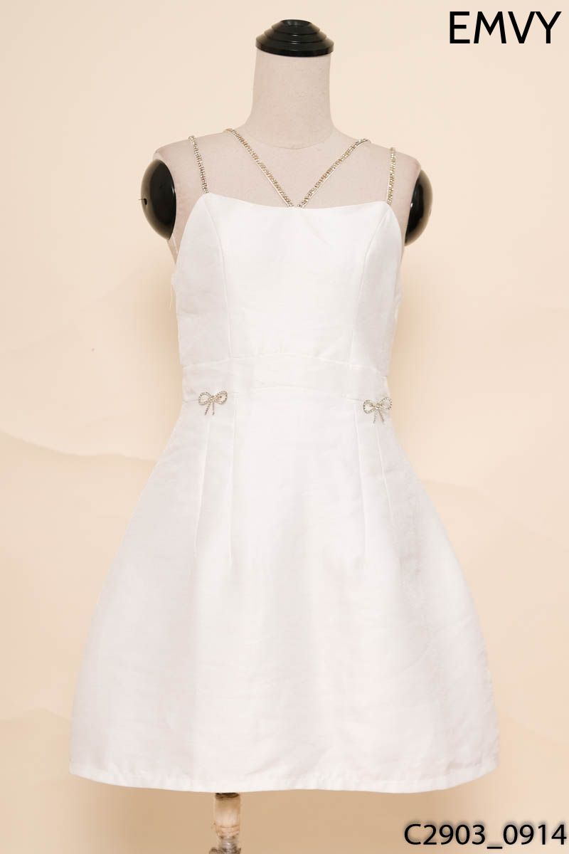 EMVY - Đầm 2 dây trắng đính đá New Tags
