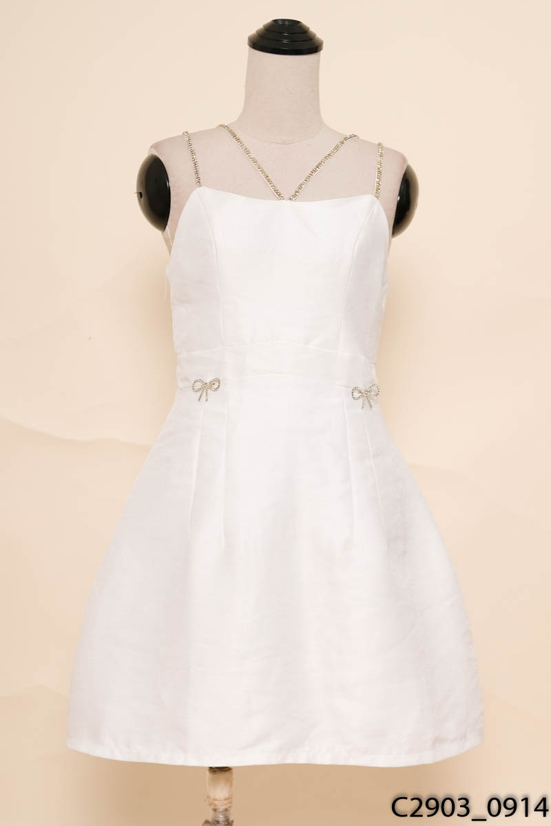EMVY - Đầm 2 dây trắng đính đá New Tags