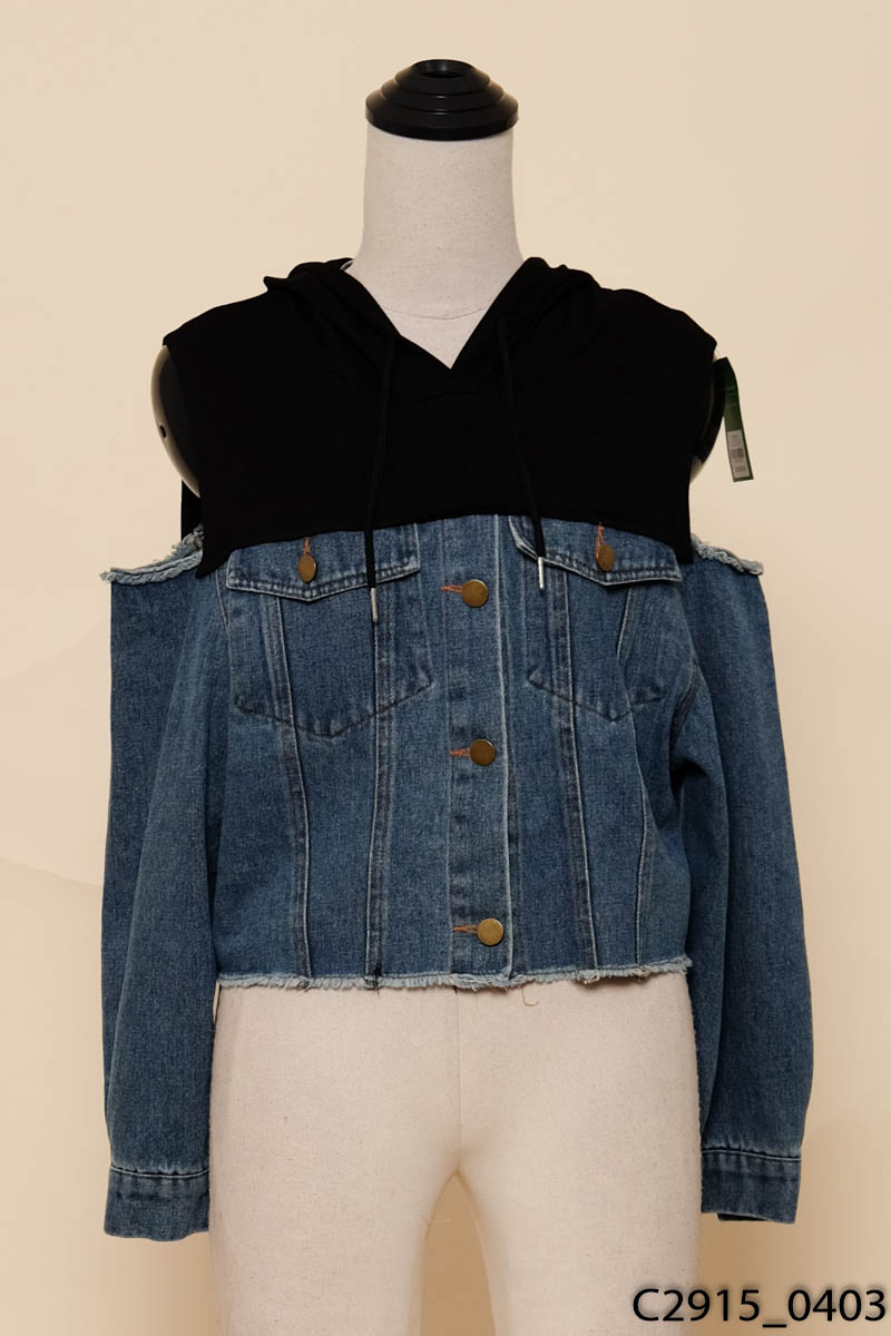 Áo jeans xanh phối mũ