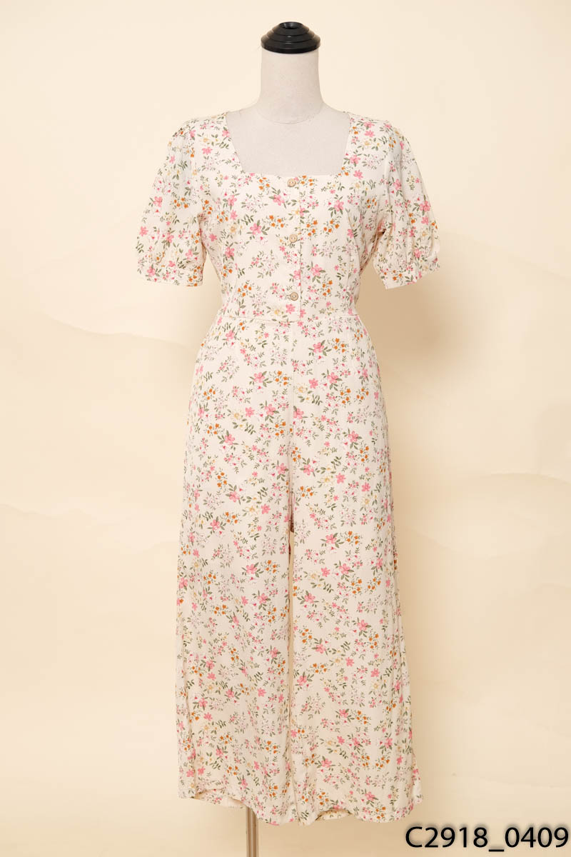 Jumpsuit hoa nhí cổ vuông
