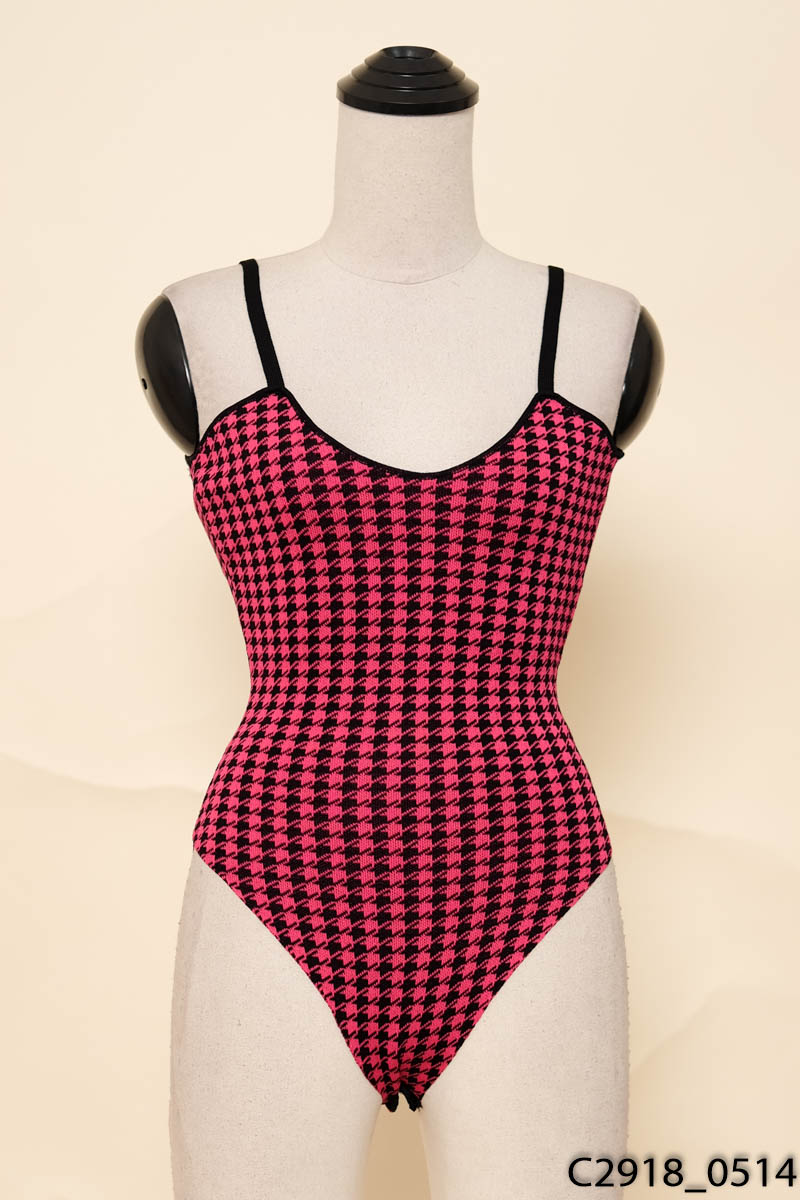 VENUS' SECRET - Áo body suit kẻ caro hồng đen New Tags